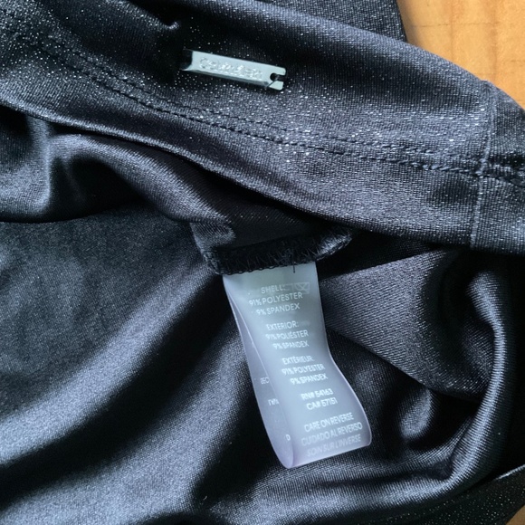 Calvin Klein Black Metallic Shimmer Cowl Drape Neck Stretch Top Blouse - Picture 8 of 9